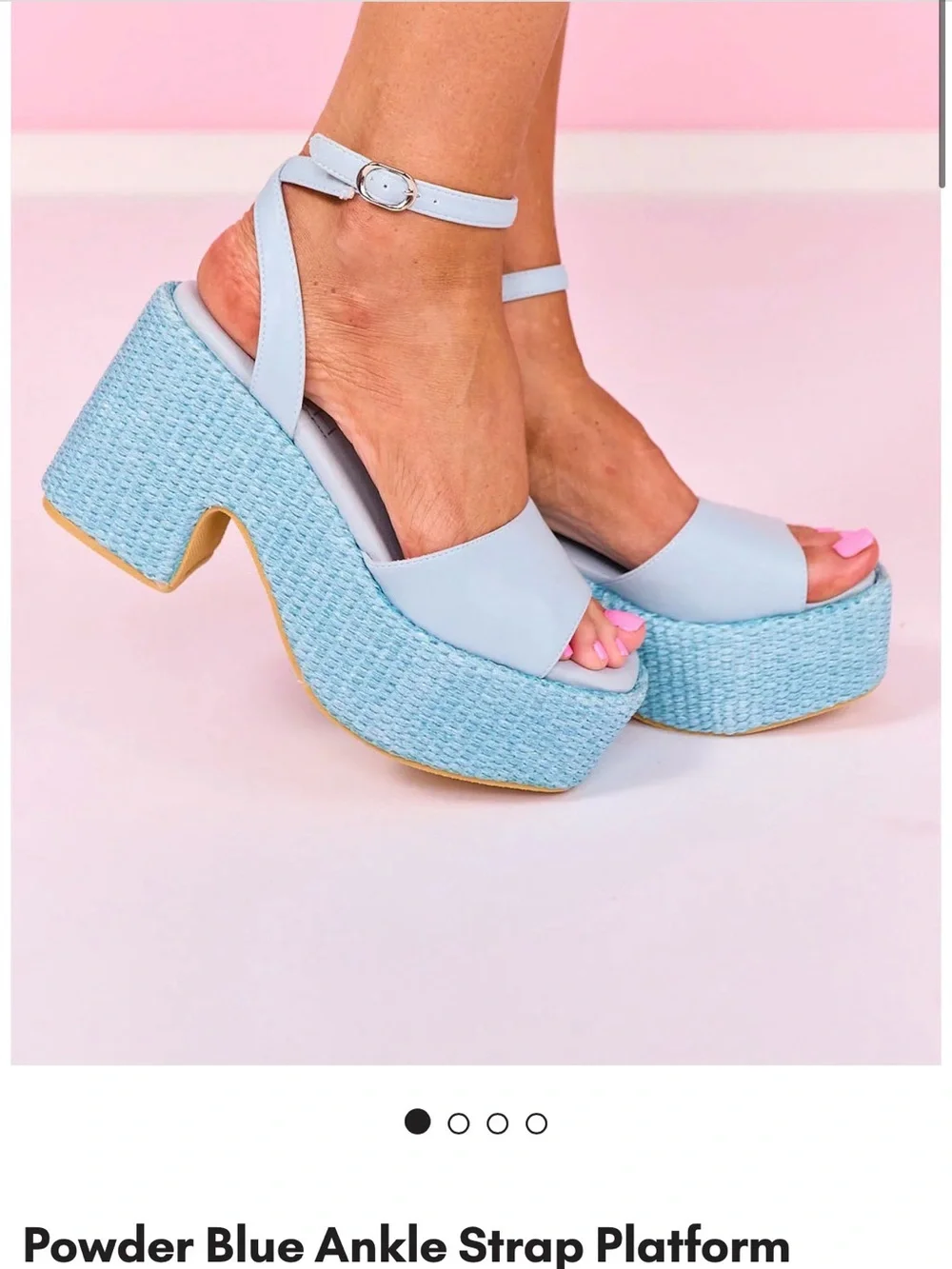 Light Blue Woven Platform Ankle-Strap Sandals - Women